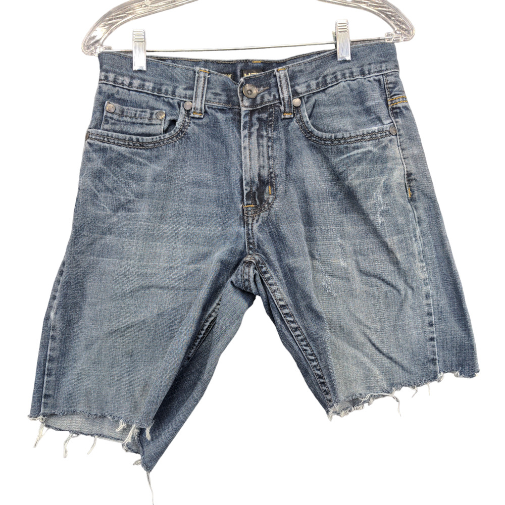Helix Mens Relaxed Boot Cut Cutoff Jean Shorts Blue Size 29 Denim Distressed